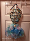 Handmade Mermaid-Scale Wall/Door Hanging w/ Blue Purple Bow