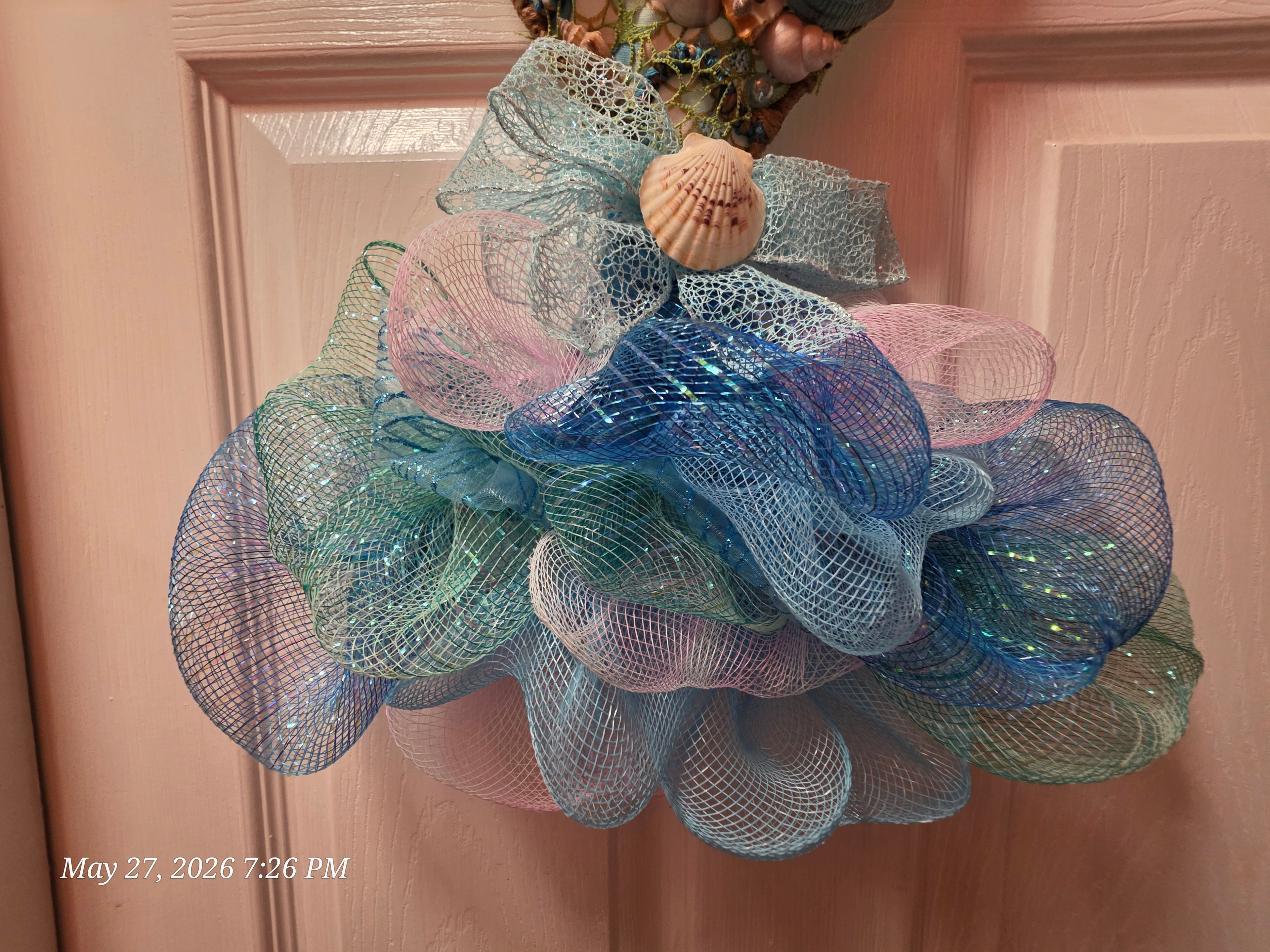 Handmade Mermaid-Scale Wall/Door Hanging w/ Blue Purple Bow
