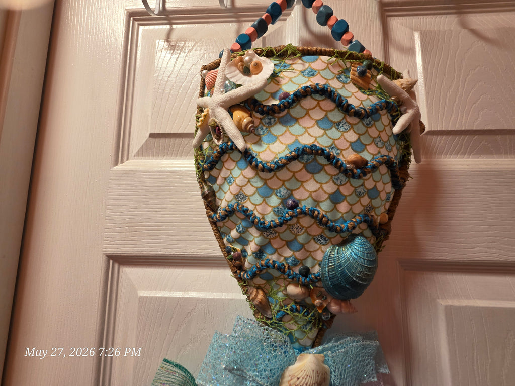 Handmade Mermaid-Scale Wall/Door Hanging w/ Blue Purple Bow