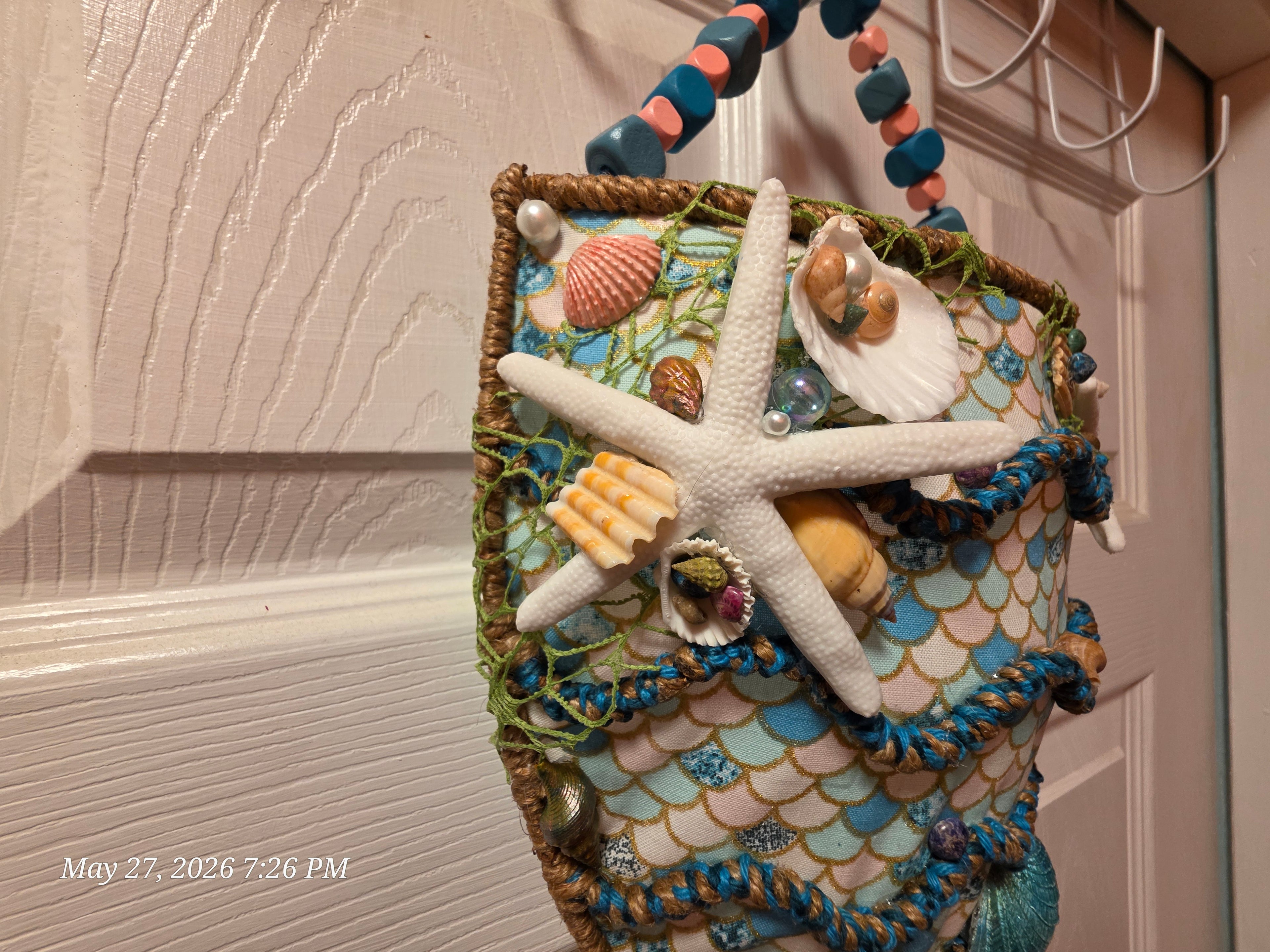 Handmade Mermaid-Scale Wall/Door Hanging w/ Blue Purple Bow