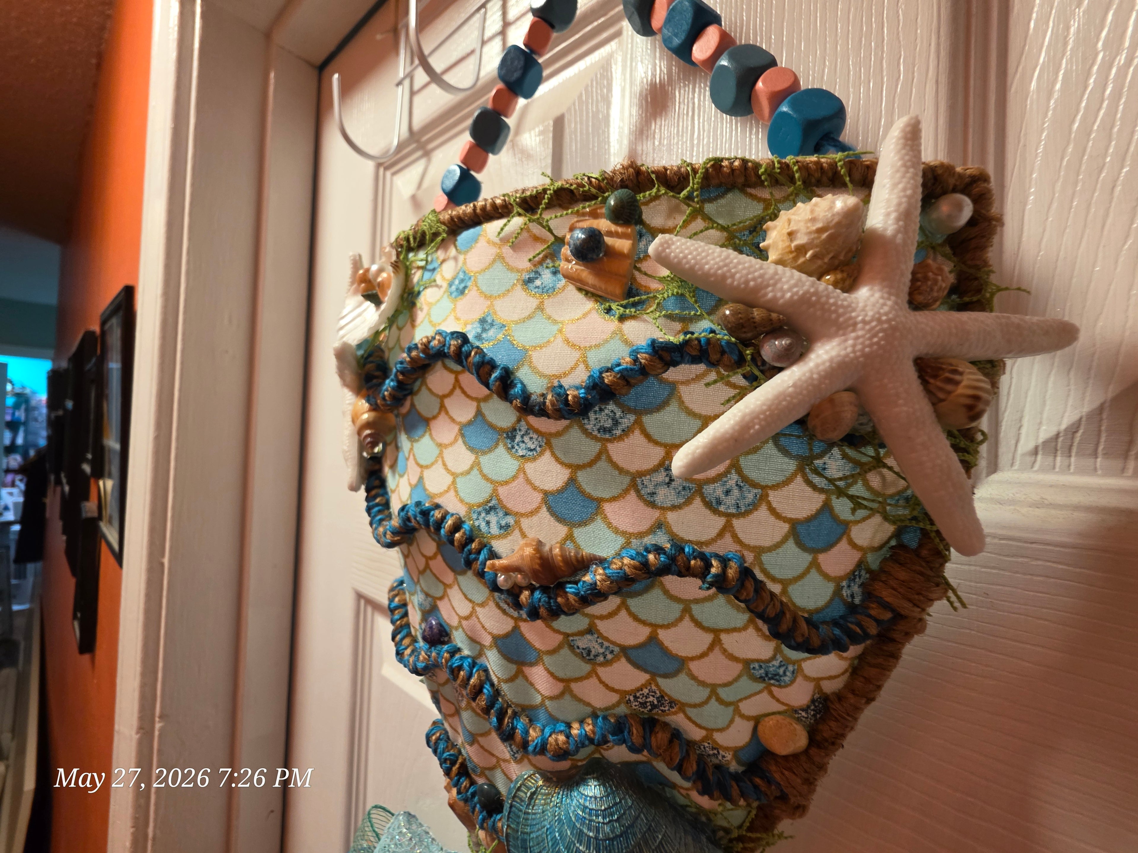 Handmade Mermaid-Scale Wall/Door Hanging w/ Blue Purple Bow