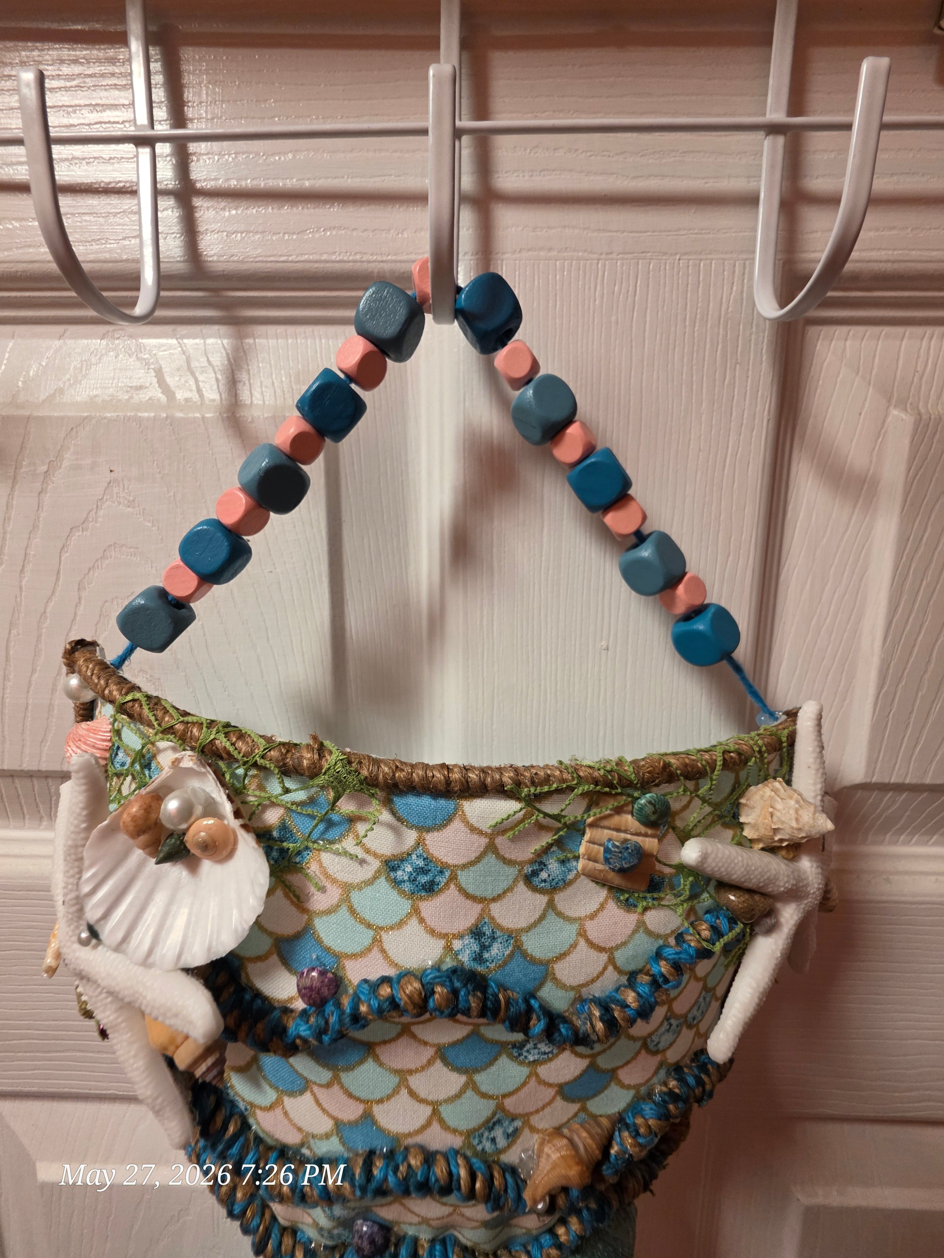 Handmade Mermaid-Scale Wall/Door Hanging w/ Blue Purple Bow