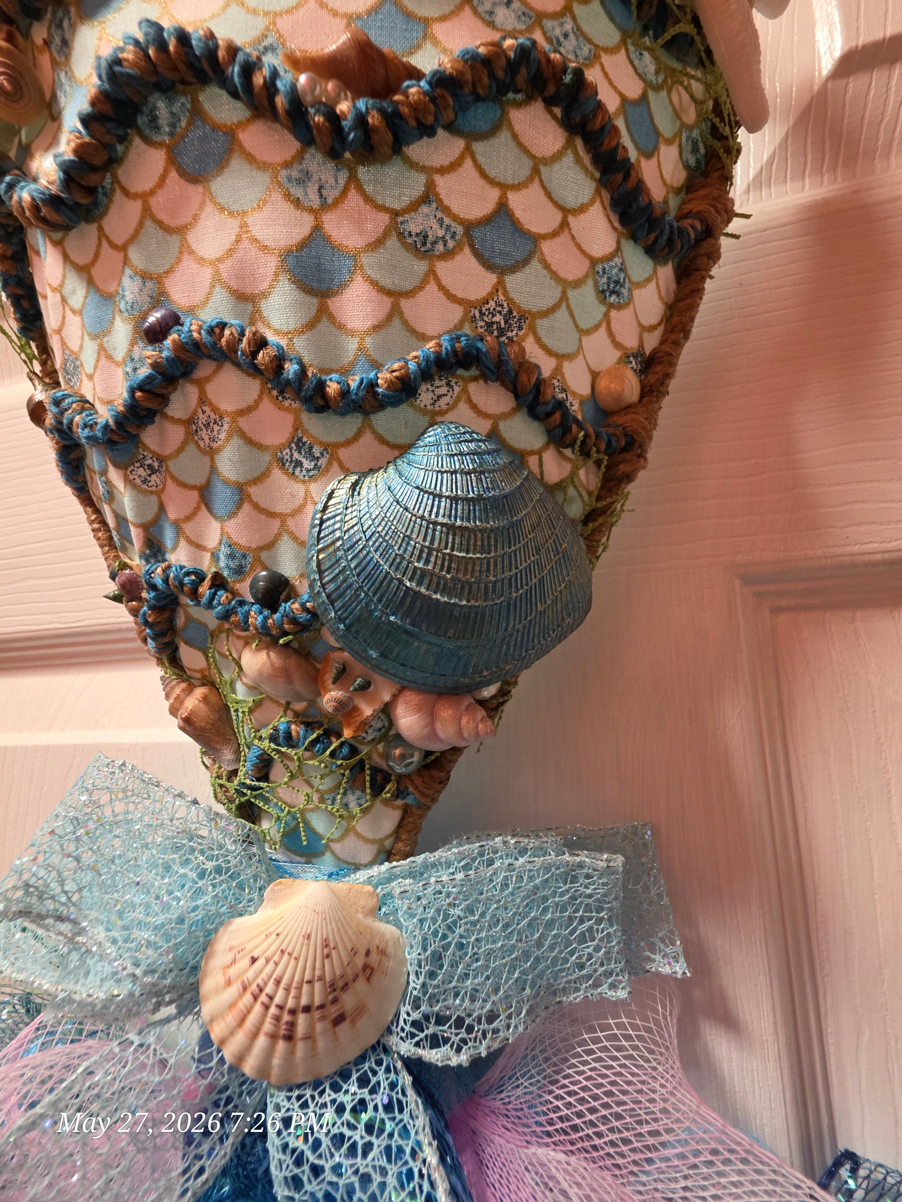 Handmade Mermaid-Scale Wall/Door Hanging w/ Blue Purple Bow