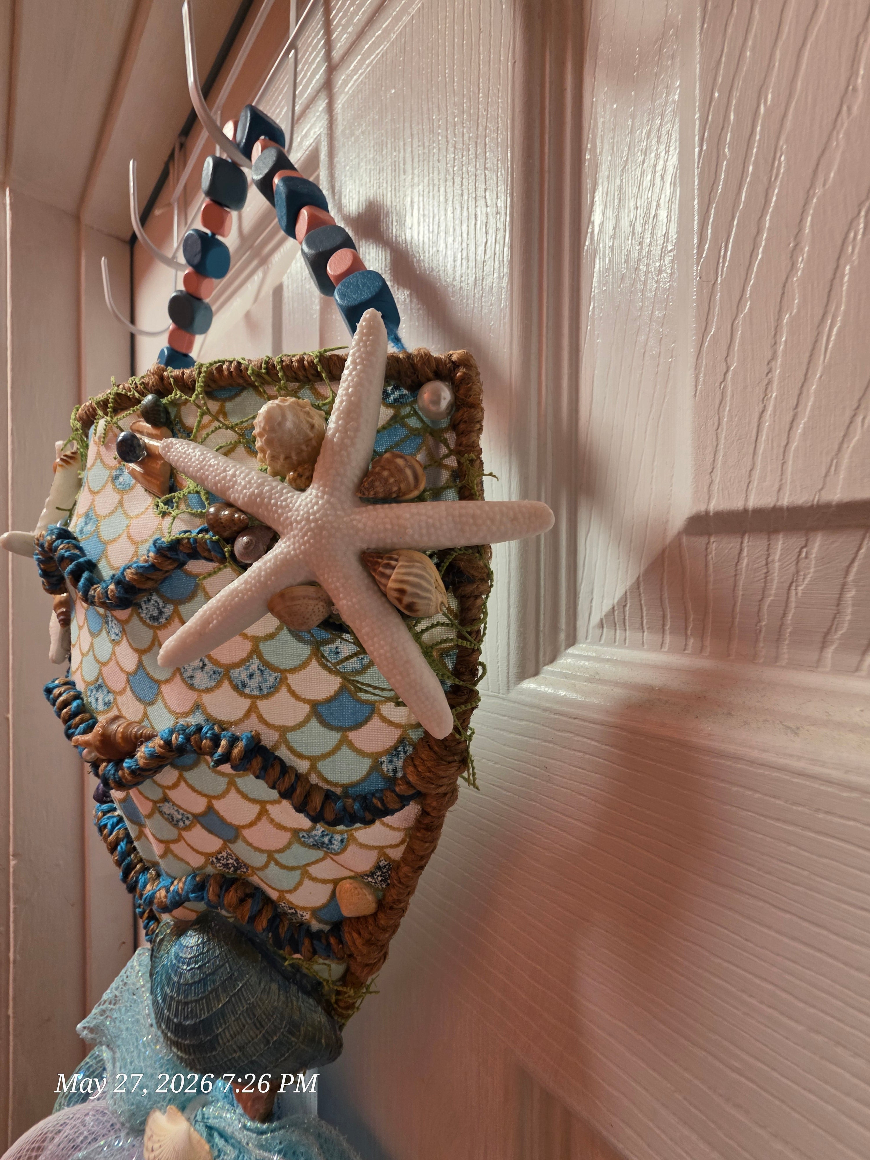 Handmade Mermaid-Scale Wall/Door Hanging w/ Blue Purple Bow