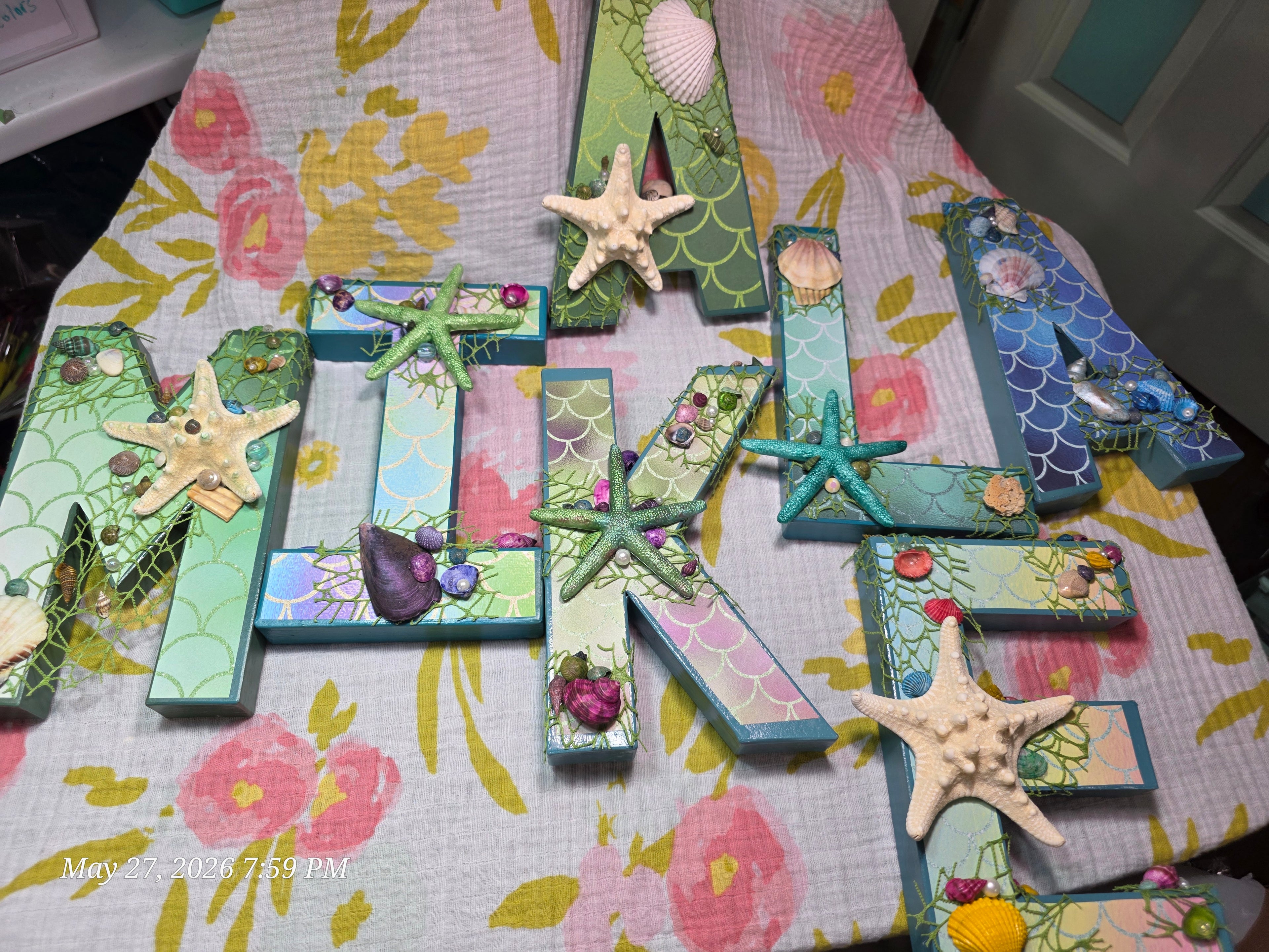 Letters Spelling Mikaela Sea, Beach Theme
