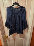 Zac & Rachel Navy Blue Ruffle Crochet 3/4 Bell Sleeve Scoop Neck Tunic M