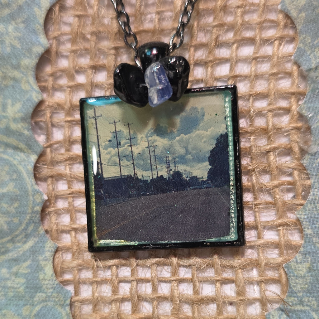 Handmade Resin Square Photo Pendant Necklace Black