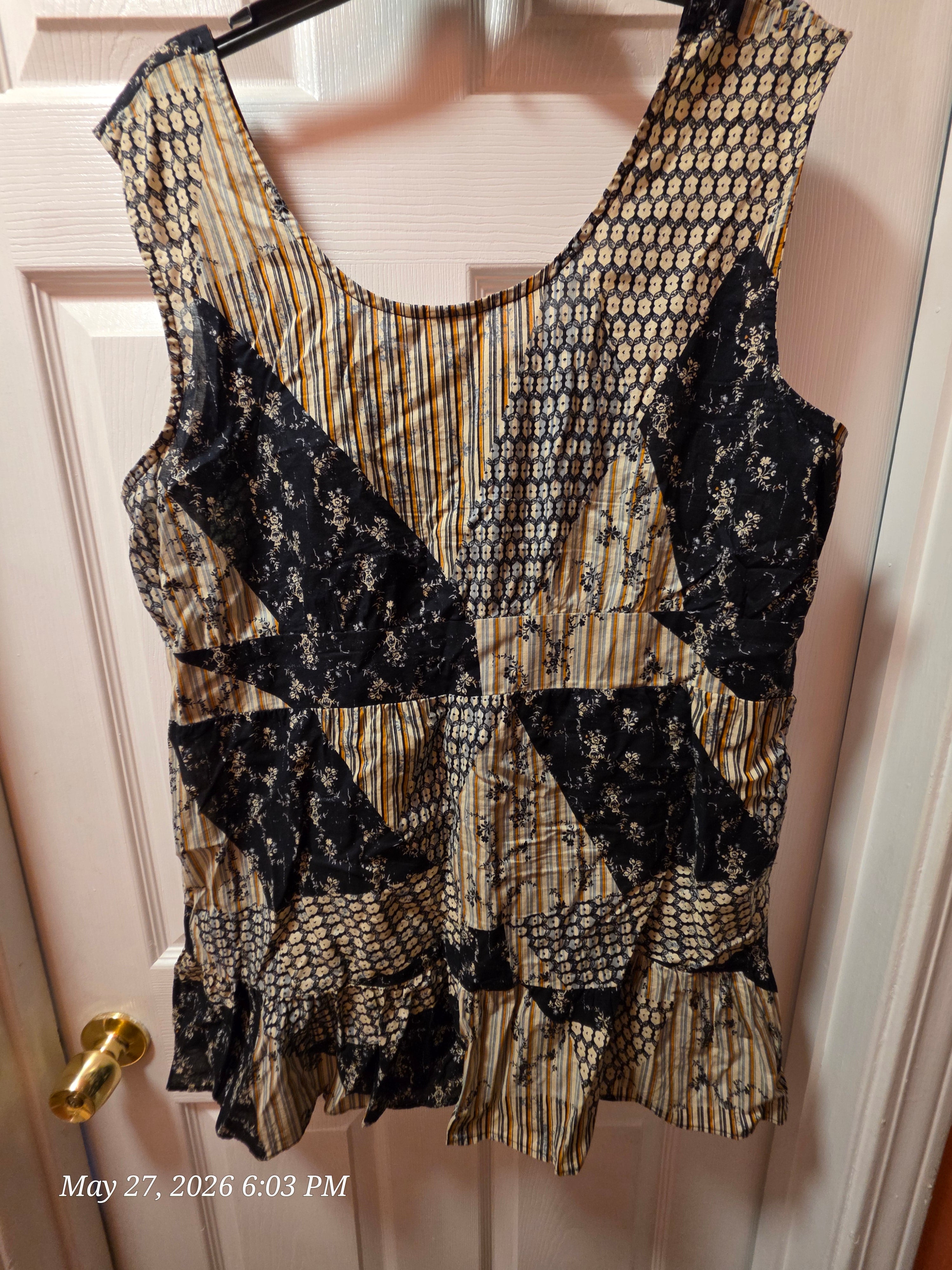 Cato Woman Plus 18/20W Multicolor Patchwork Scoop Neck Sleeveless Tank