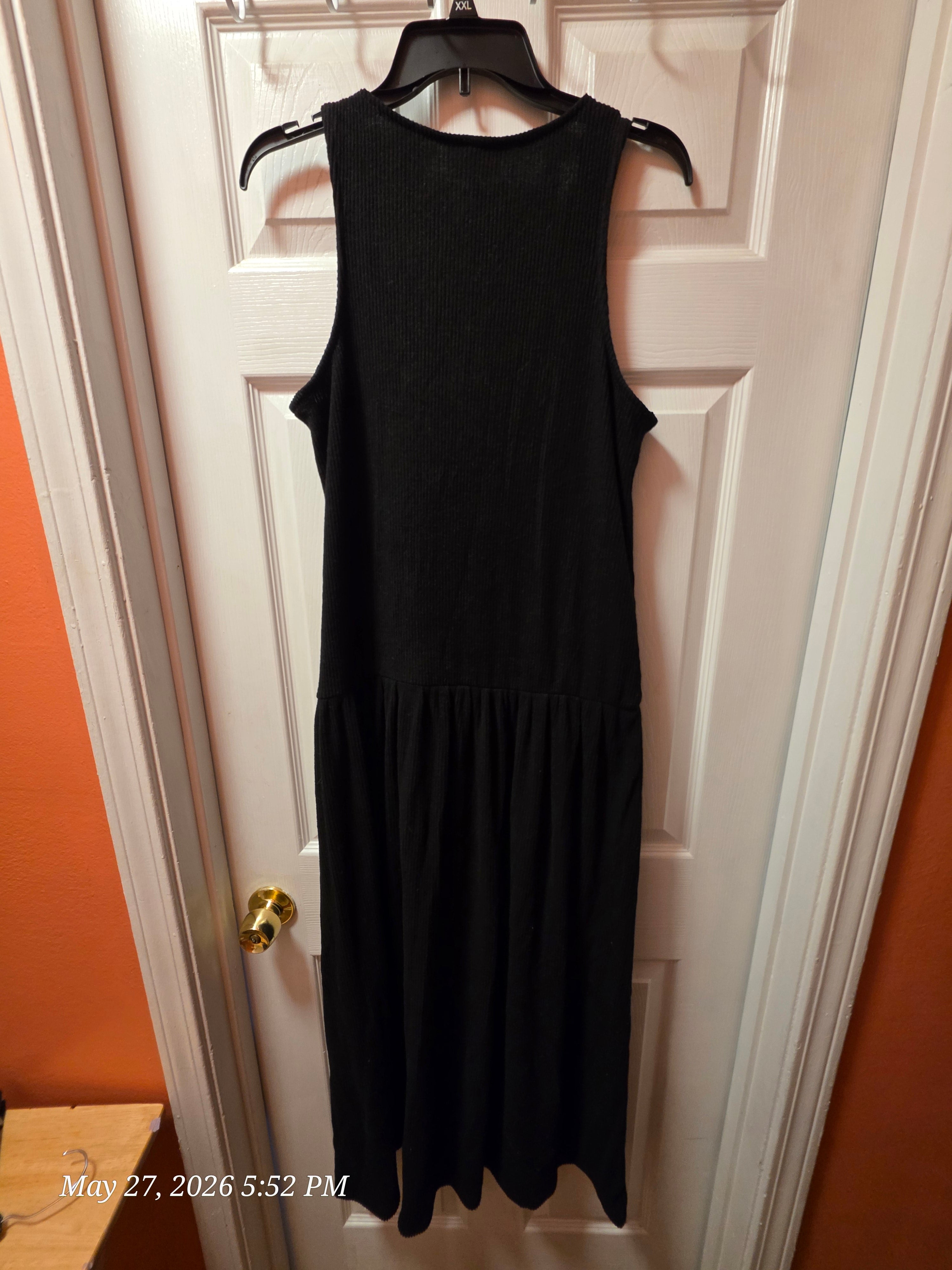 Universal Thread Solid Rib Knit Sleeveless Midi Tank Dress, Scoop Neck L Blue & M Black