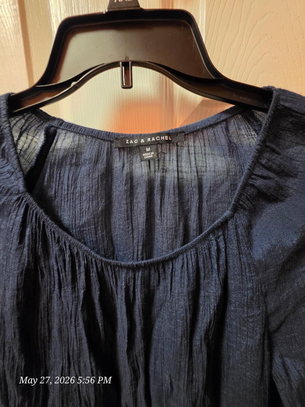 Zac & Rachel Navy Blue Ruffle Crochet 3/4 Bell Sleeve Scoop Neck Tunic M