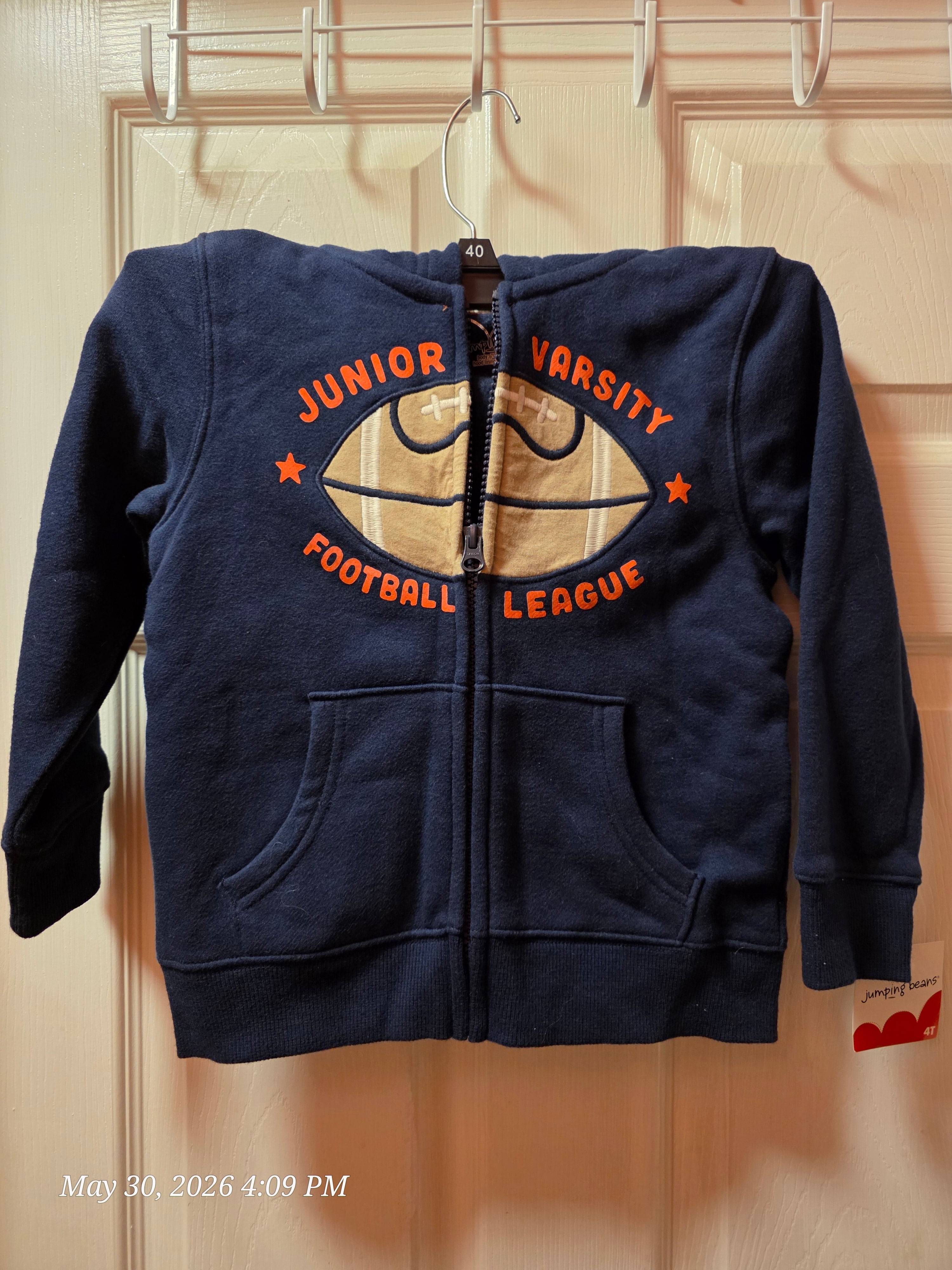 Jumping Beans Boys 4T Blue Full Zip Fleece Hoodie w/ Pockets