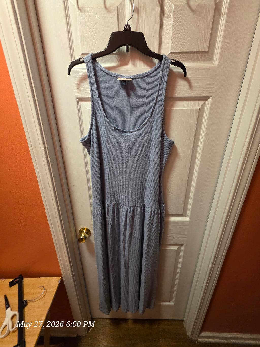 Universal Thread Solid Rib Knit Sleeveless Midi Tank Dress, Scoop Neck L Blue & M Black