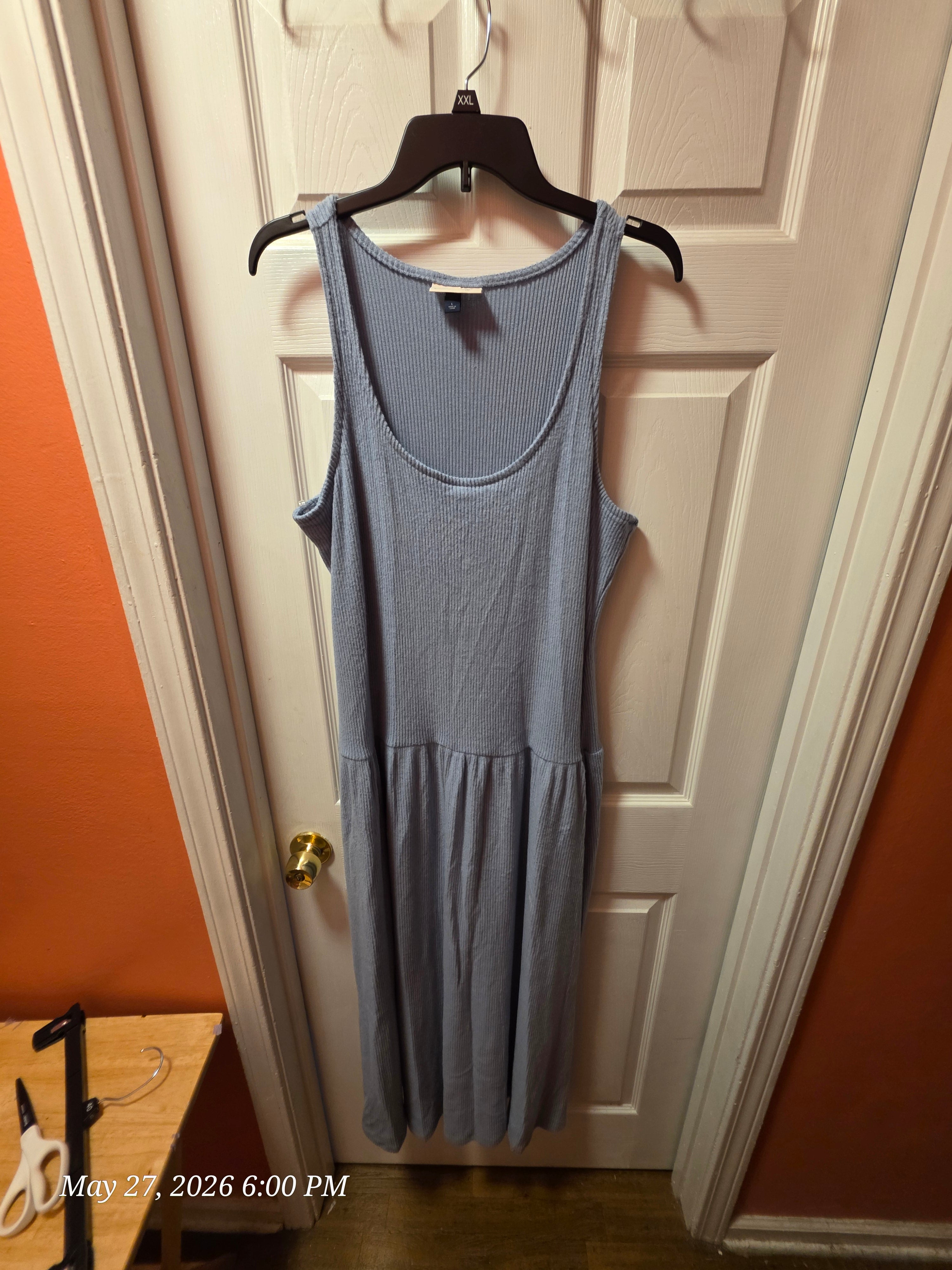 Universal Thread Solid Rib Knit Sleeveless Midi Tank Dress, Scoop Neck L Blue & M Black