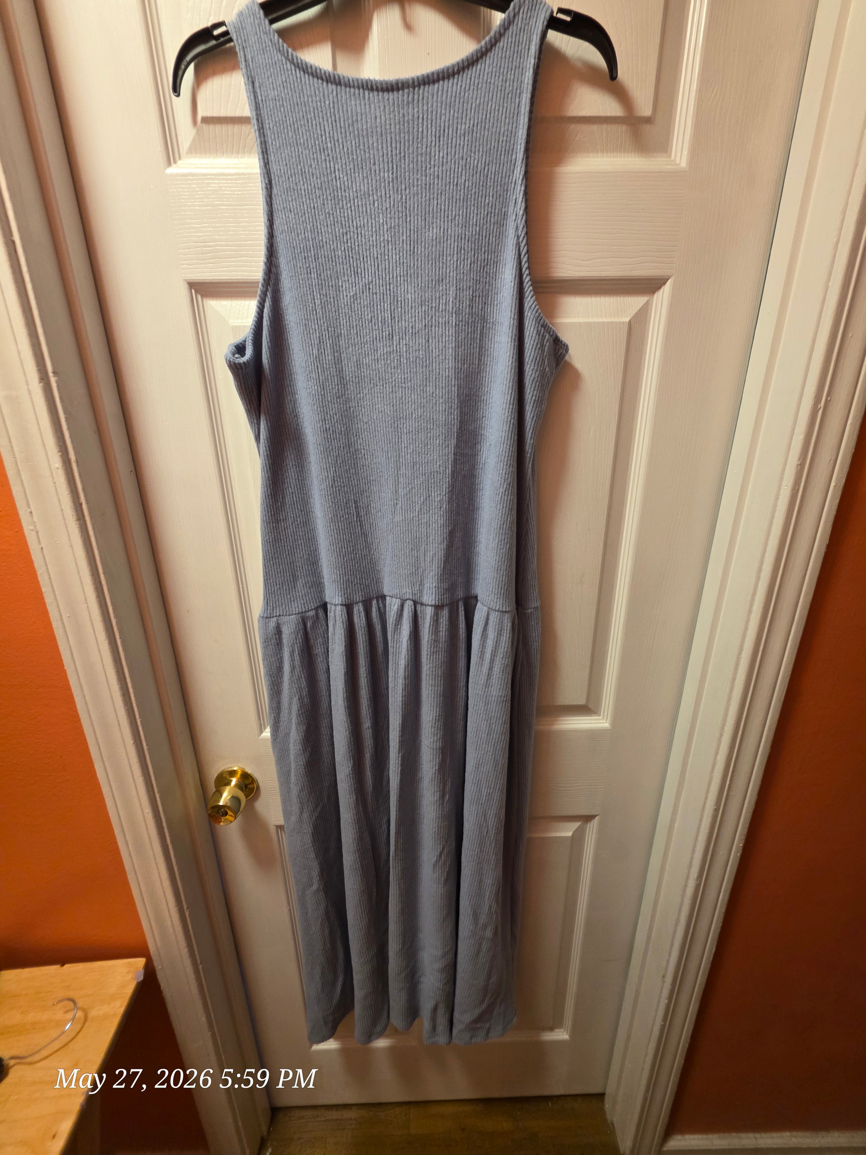 Universal Thread Solid Rib Knit Sleeveless Midi Tank Dress, Scoop Neck L Blue & M Black