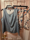 Women's 2XL 2-Piece Woven Polyester Set Floral Shorts Scoop Neck Top