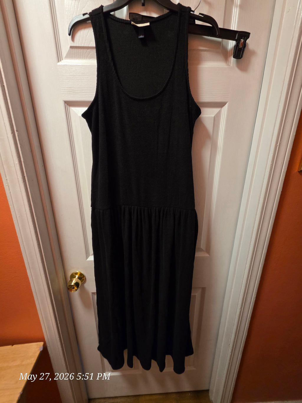 Universal Thread Solid Rib Knit Sleeveless Midi Tank Dress, Scoop Neck L Blue & M Black
