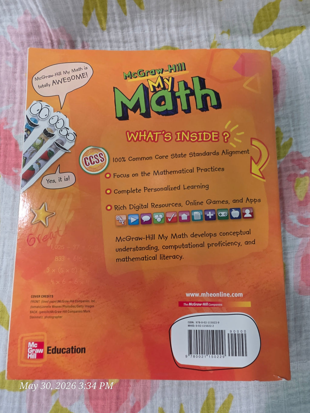 McGraw-Hill My Math Volume 1 CCSS Student Book/Workbook Math