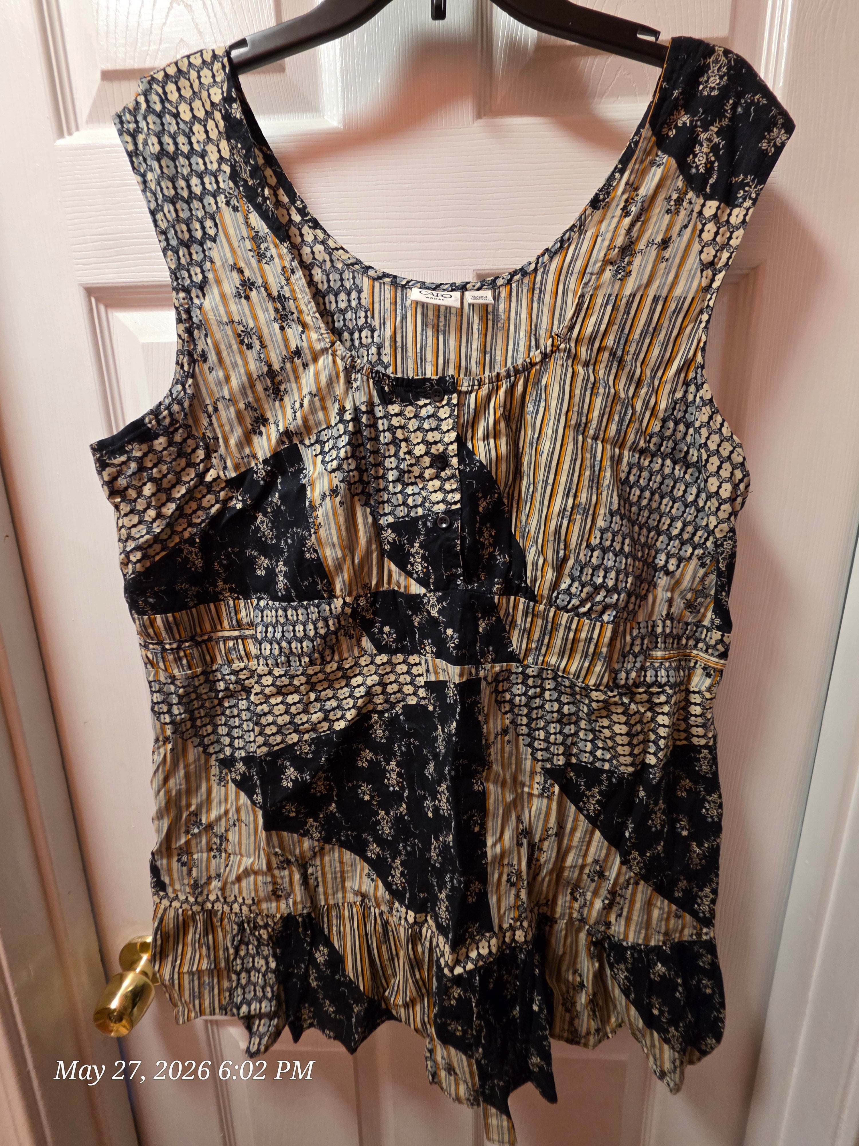 Cato Woman Plus 18/20W Multicolor Patchwork Scoop Neck Sleeveless Tank