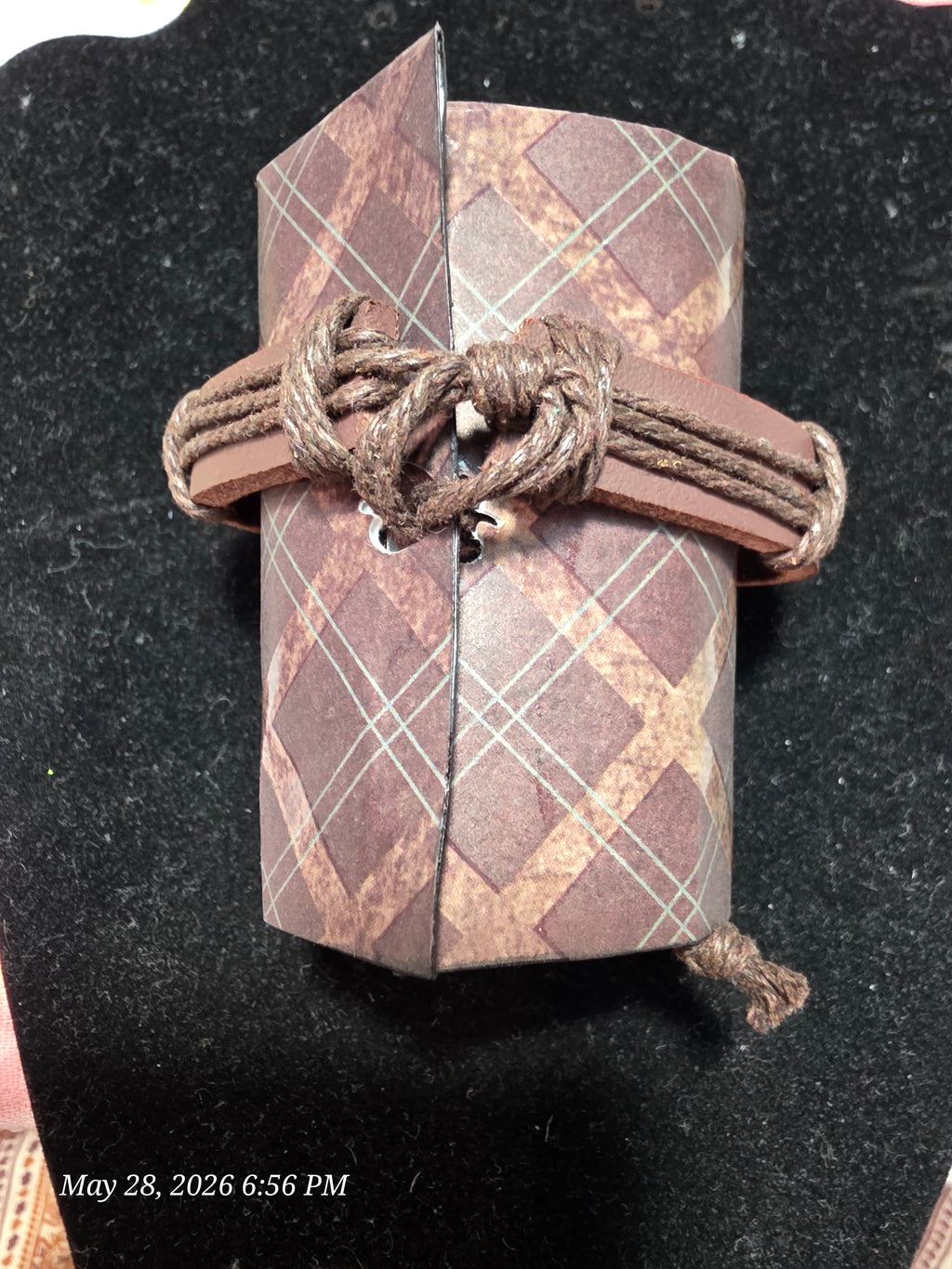 Adjustable Brown Leather Bracelet with Guitar Charm