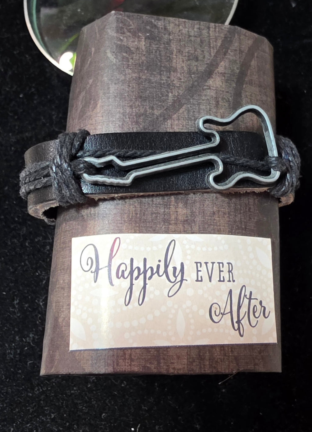 Adjustable Leather Cord Bracelet with Guitar Charm