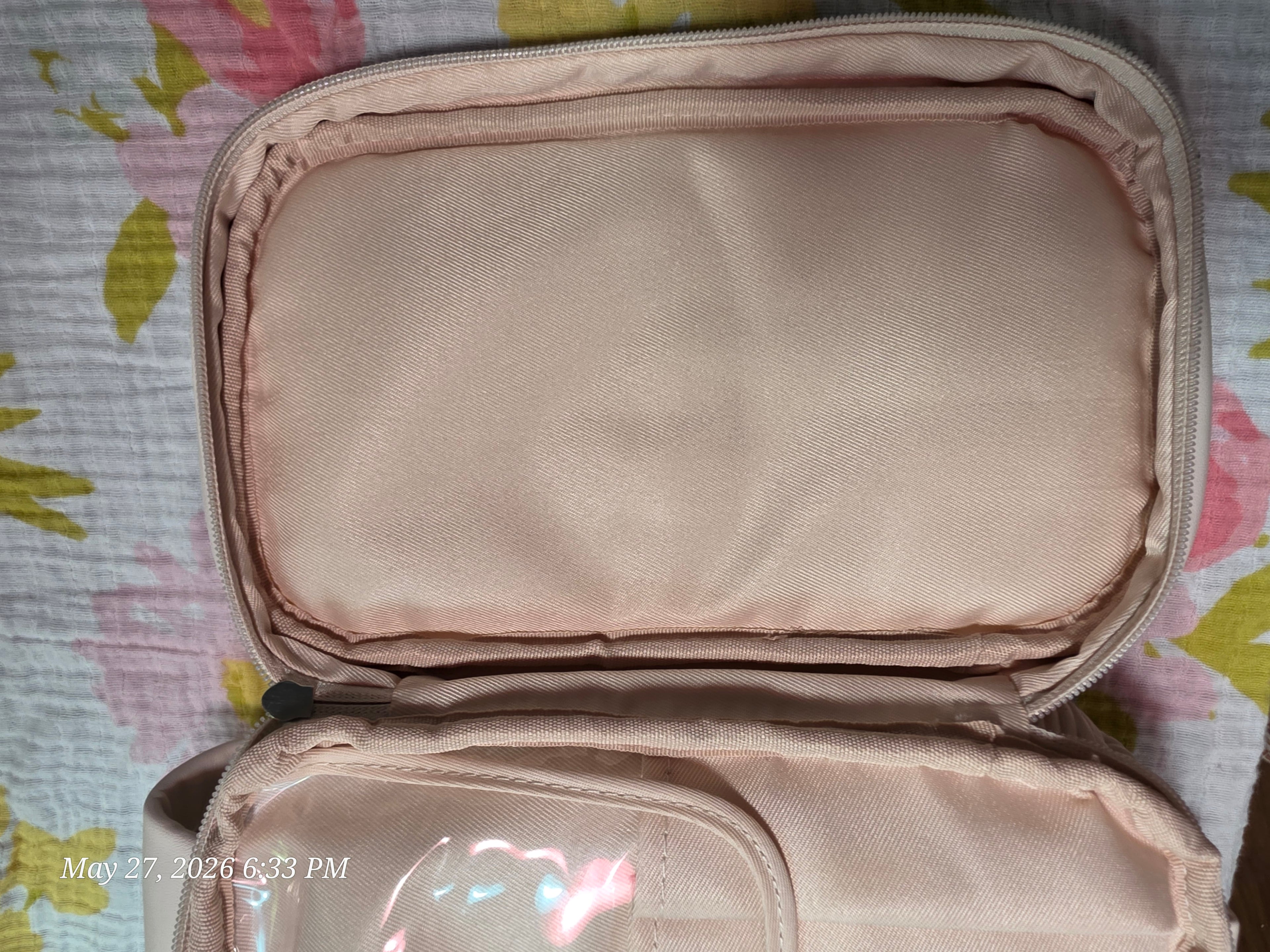 HIKOO Pink Makeup Case Travel Organizer w/ Zipper Handle Faux Leather Polyester