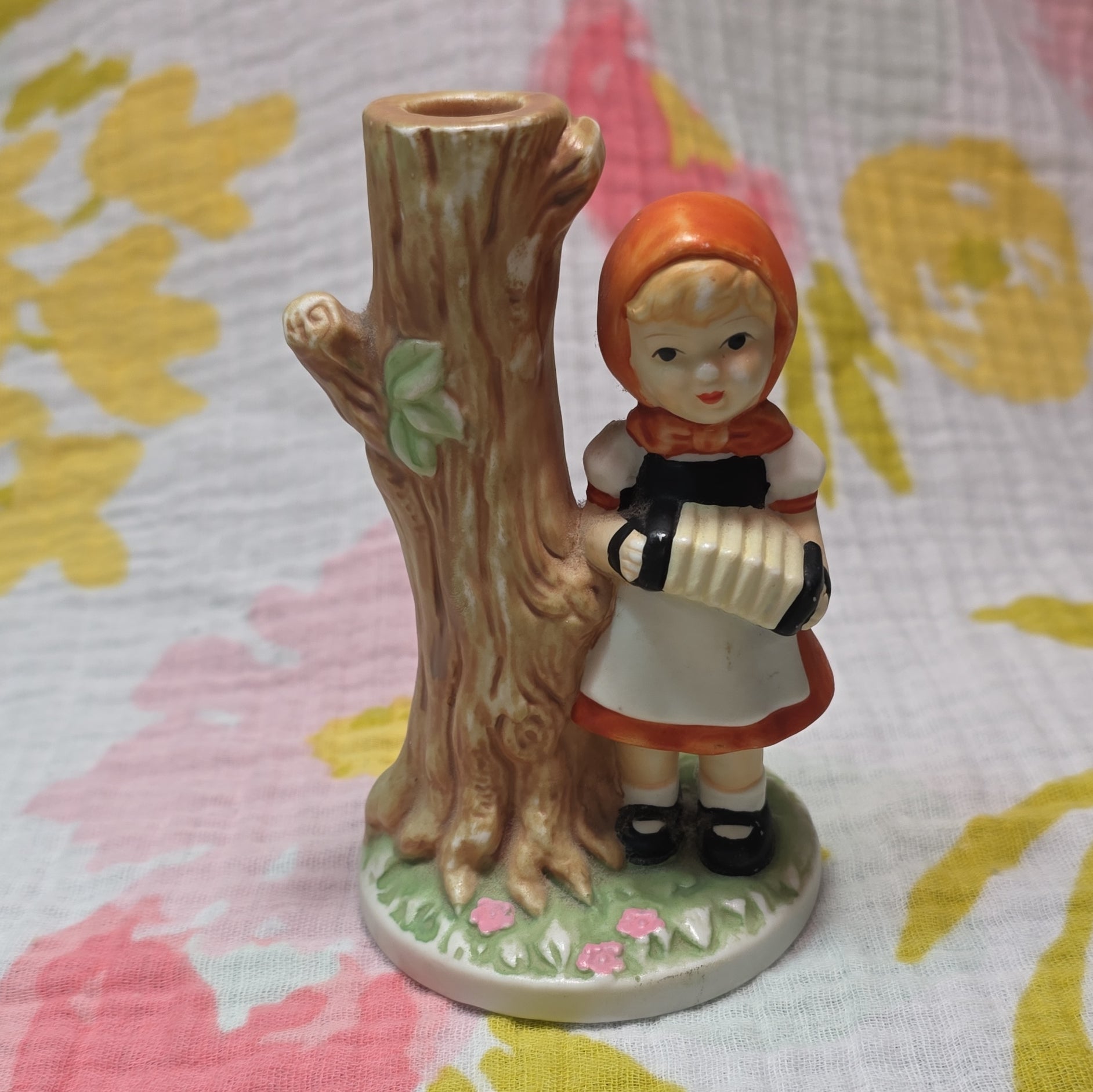 J.S.N.Y. Hand Painted Multicolor Ceramic Figural Girl Taper Candle