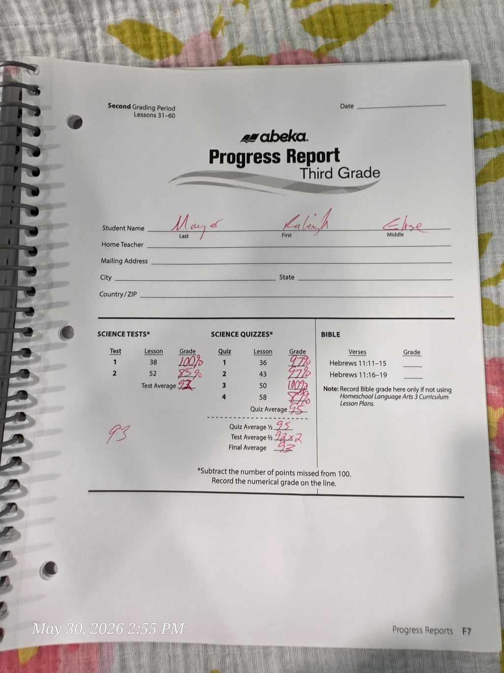 Abeka Homeschool Science & Health 3 Lesson Plans + Quizzes