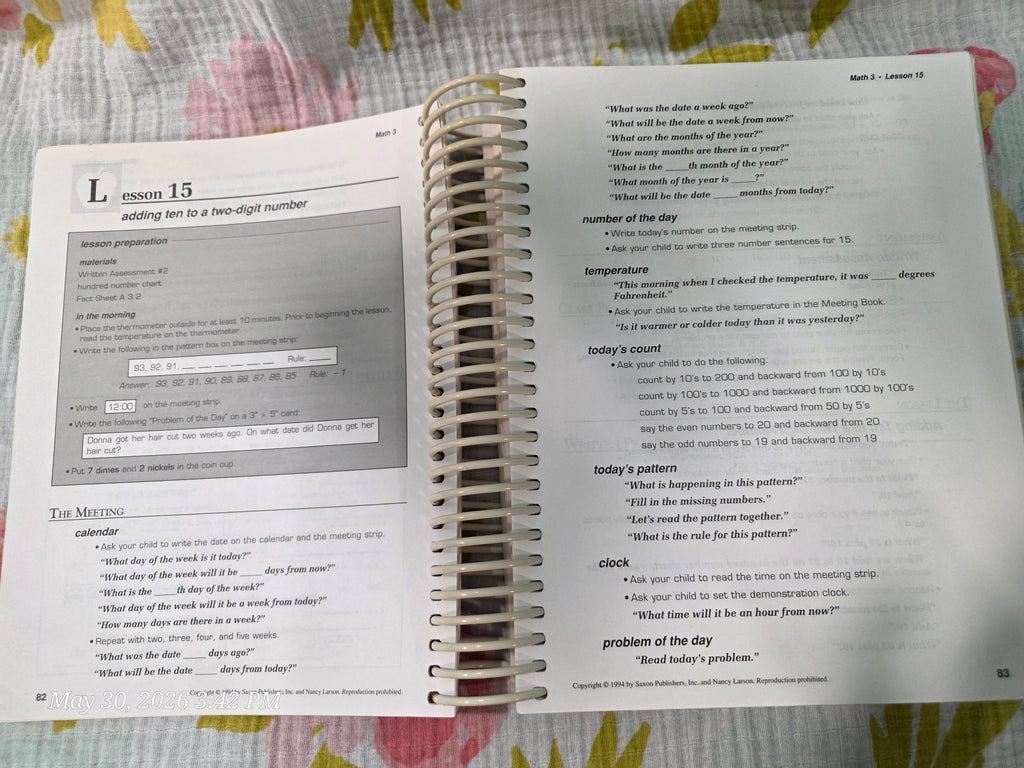Saxon Math 3 Teacher's Edition Spiral Bound Larson Spiral Saxon Publishers