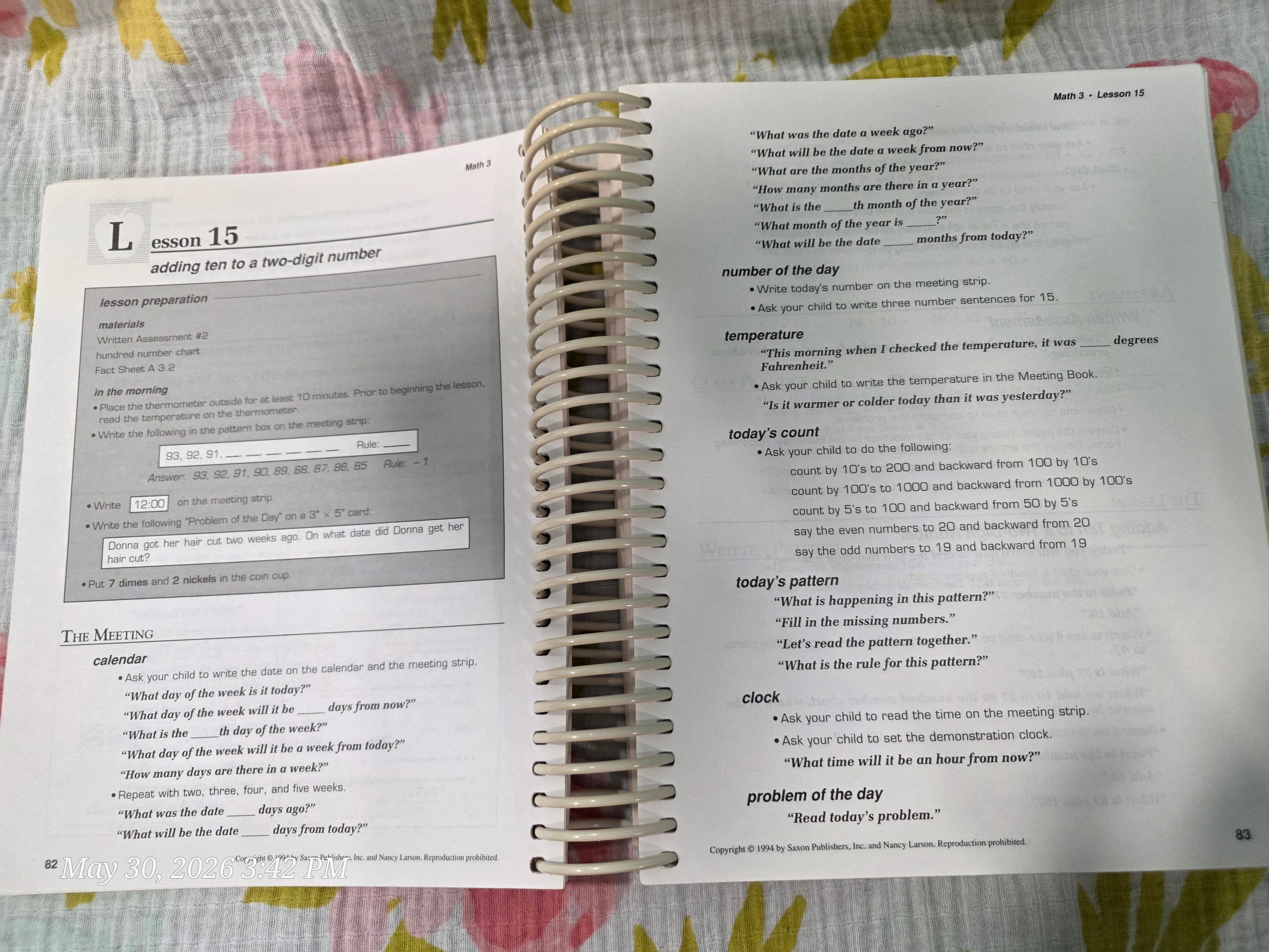 Saxon Math 3 Teacher's Edition Spiral Bound Larson Spiral Saxon Publishers