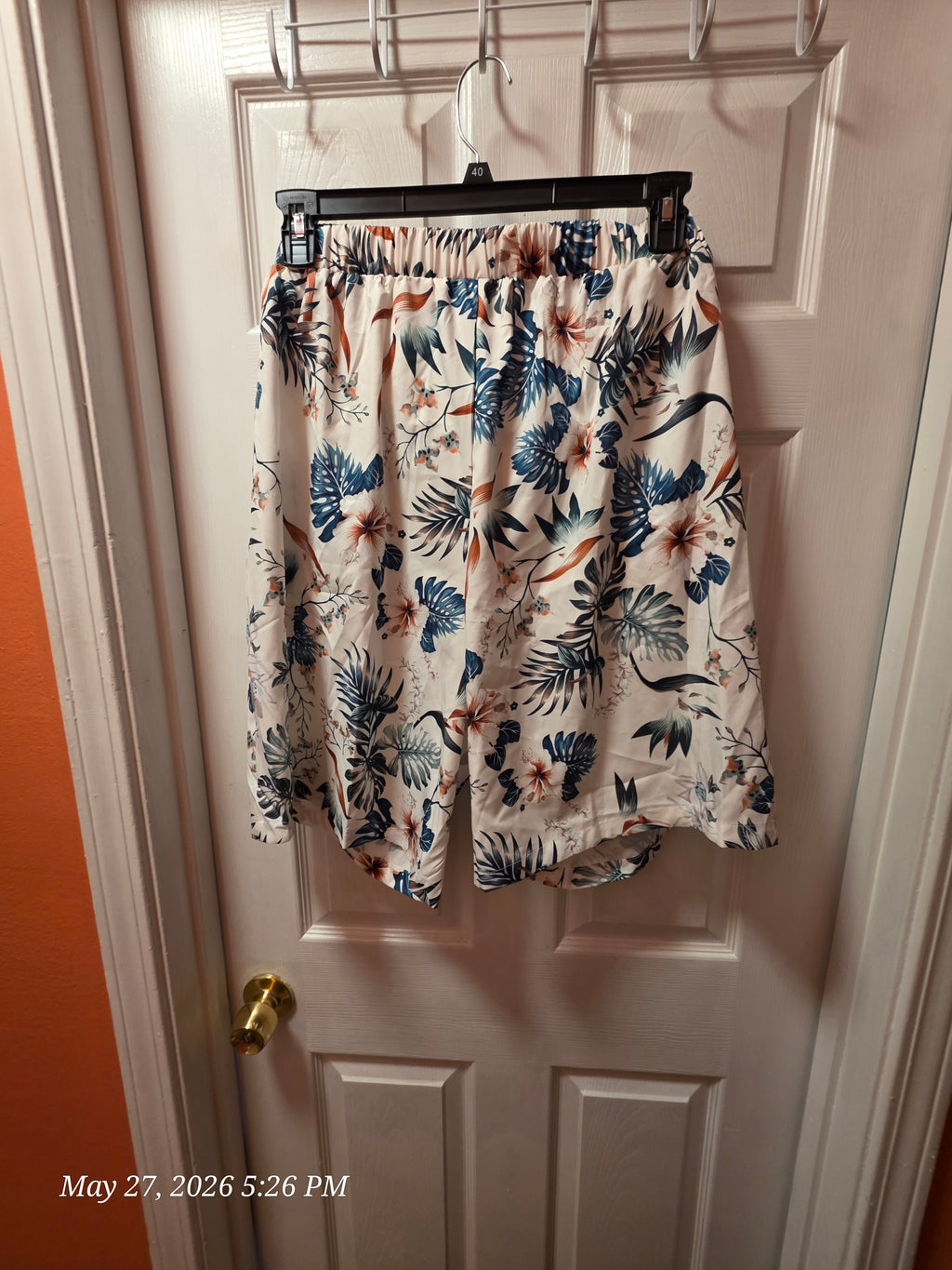 Women's 2XL 2-Piece Woven Polyester Set Floral Shorts Scoop Neck Top