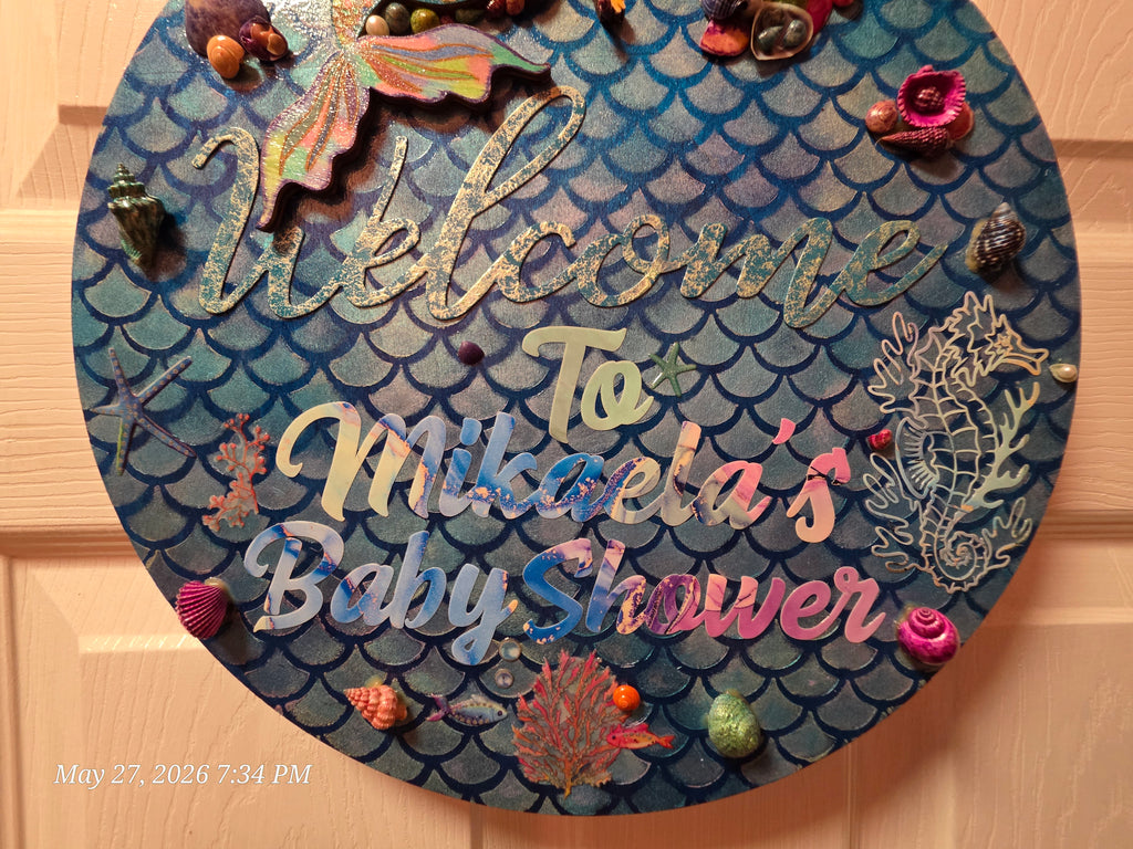 Handcrafted Mermaid Baby Shower Wall Hanging Decor, Blue Mixed Media