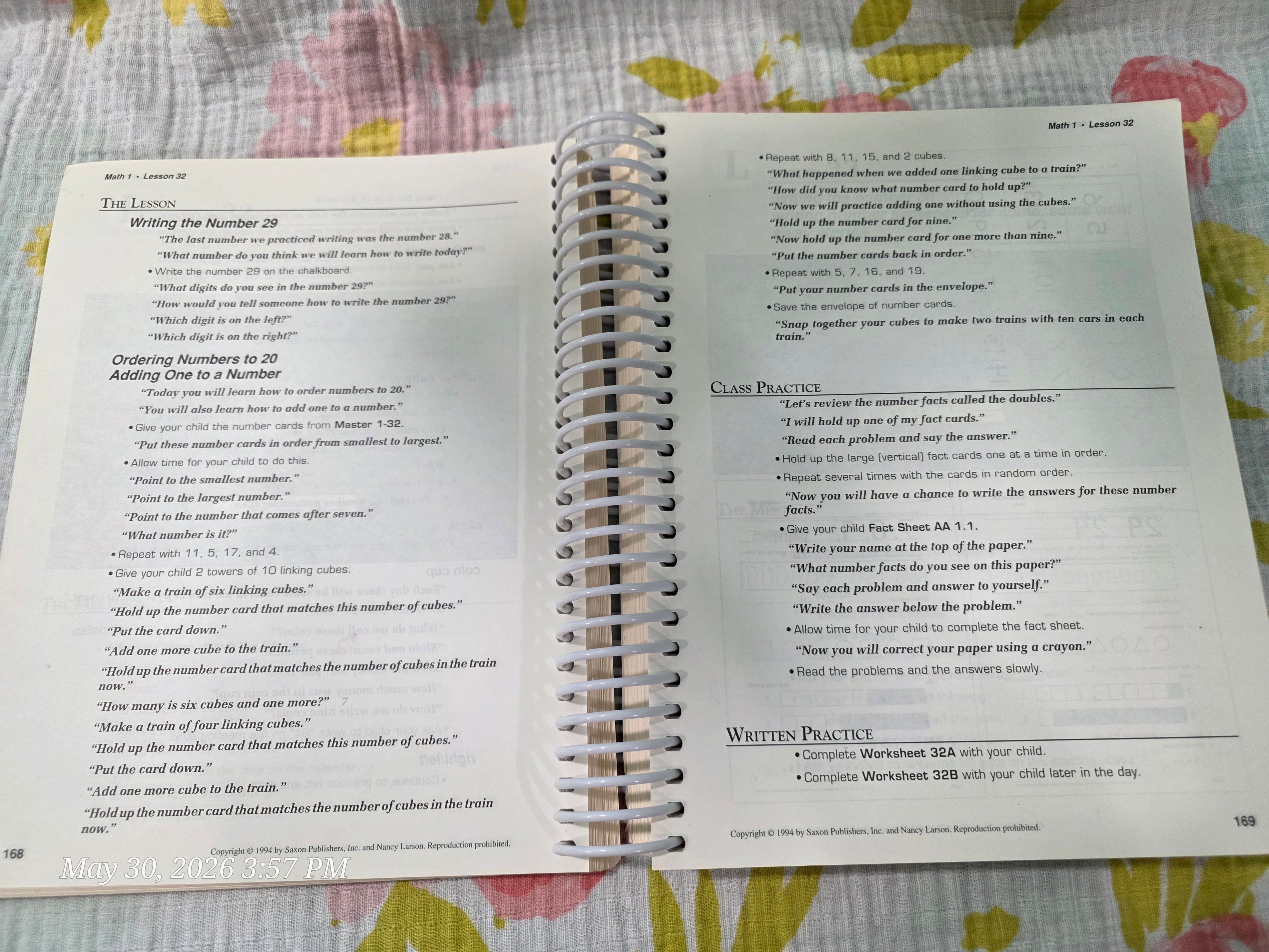 Nancy Larson Math 1 Spiral Teacher's Edition Home Study Saxon