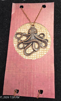 Copper Tone Octopus  Charm Pendant Necklace Metal Cable Chain