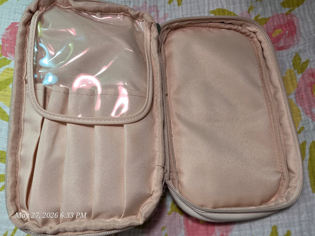 HIKOO Pink Makeup Case Travel Organizer w/ Zipper Handle Faux Leather Polyester