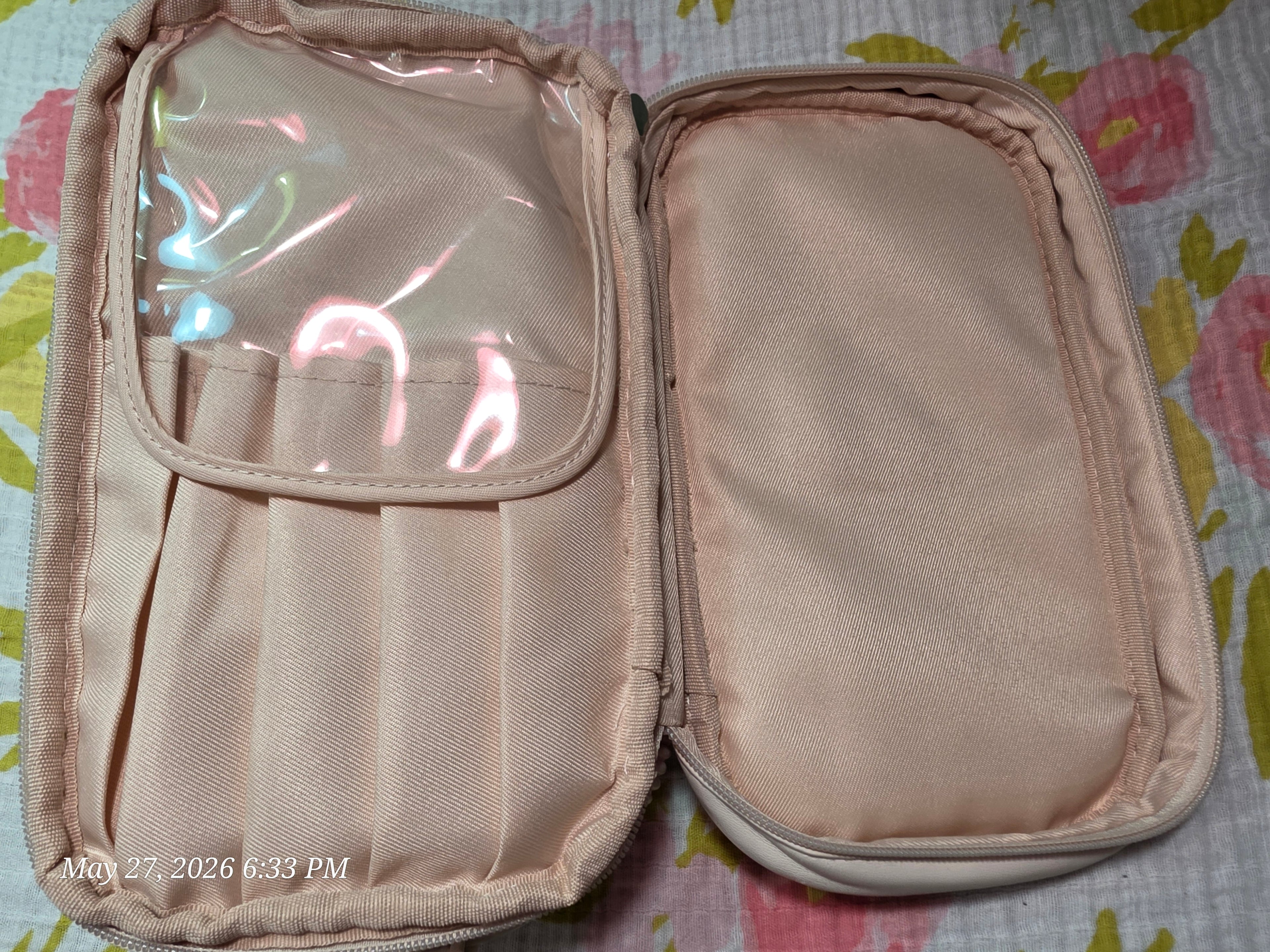 HIKOO Pink Makeup Case Travel Organizer w/ Zipper Handle Faux Leather Polyester