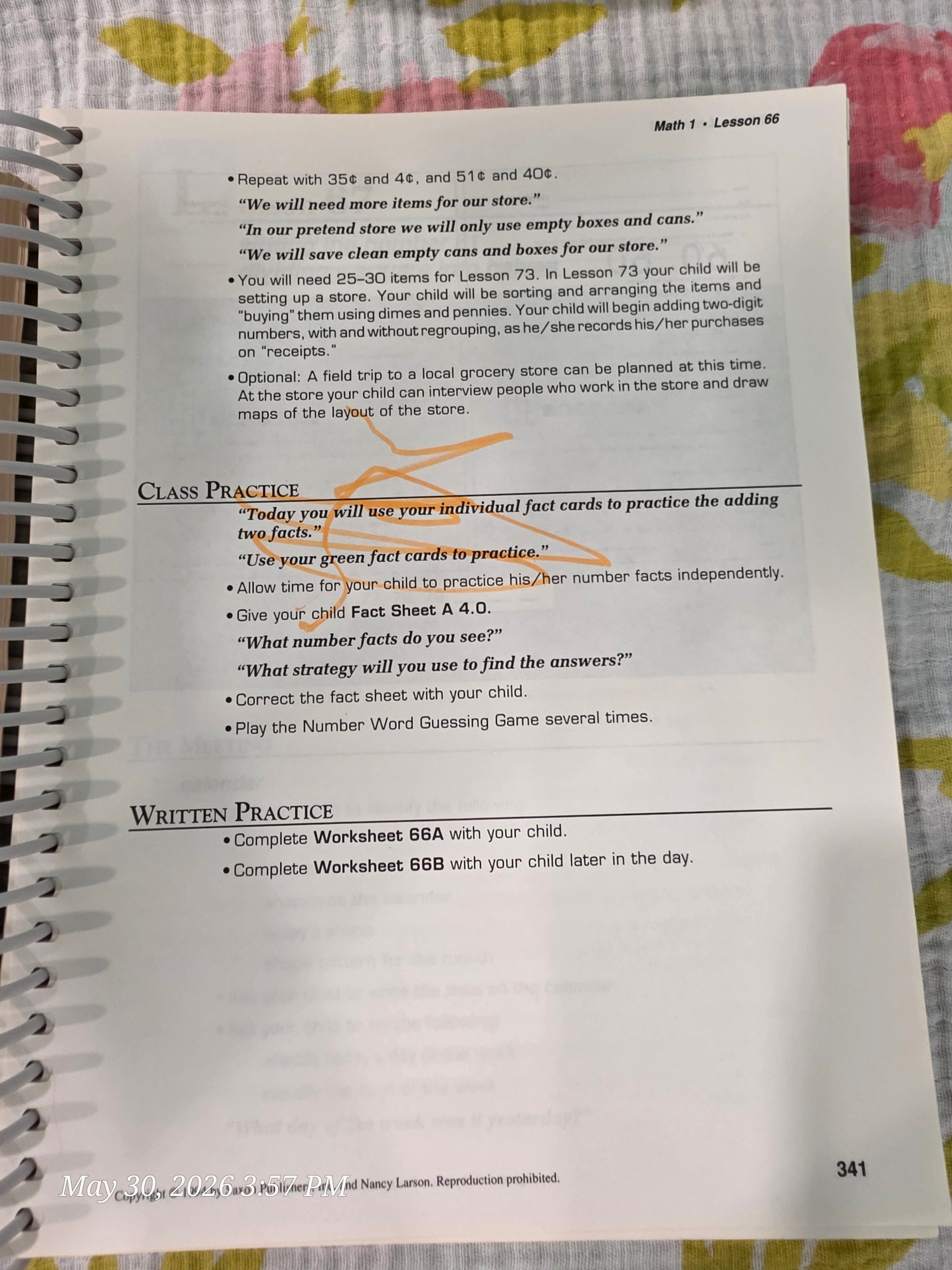 Nancy Larson Math 1 Spiral Teacher's Edition Home Study Saxon