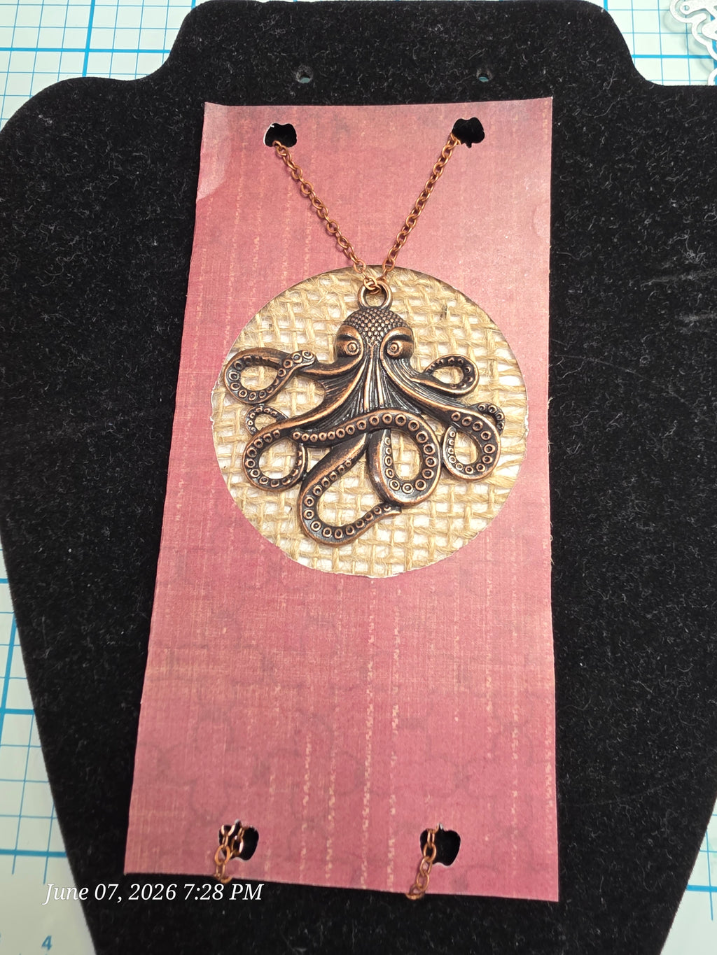 Copper Tone Octopus  Charm Pendant Necklace Metal Cable Chain