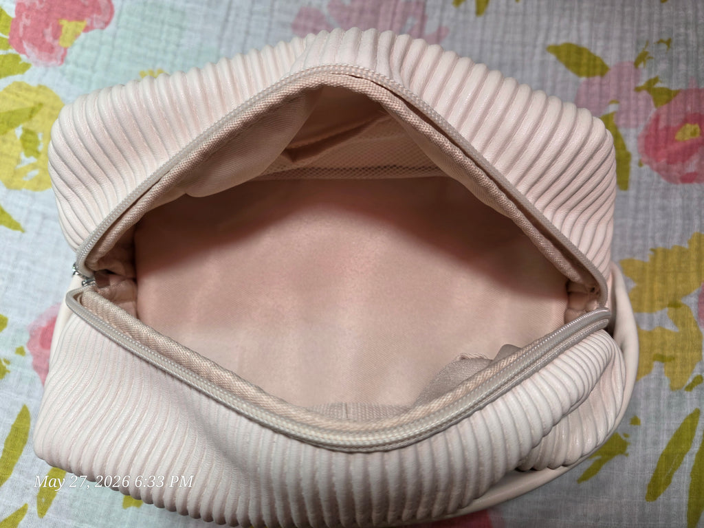 HIKOO Pink Makeup Case Travel Organizer w/ Zipper Handle Faux Leather Polyester