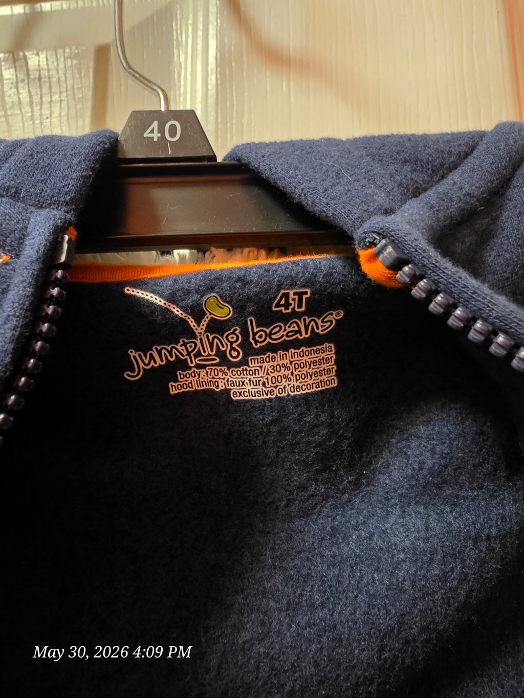 Jumping Beans Boys 4T Blue Full Zip Fleece Hoodie w/ Pockets