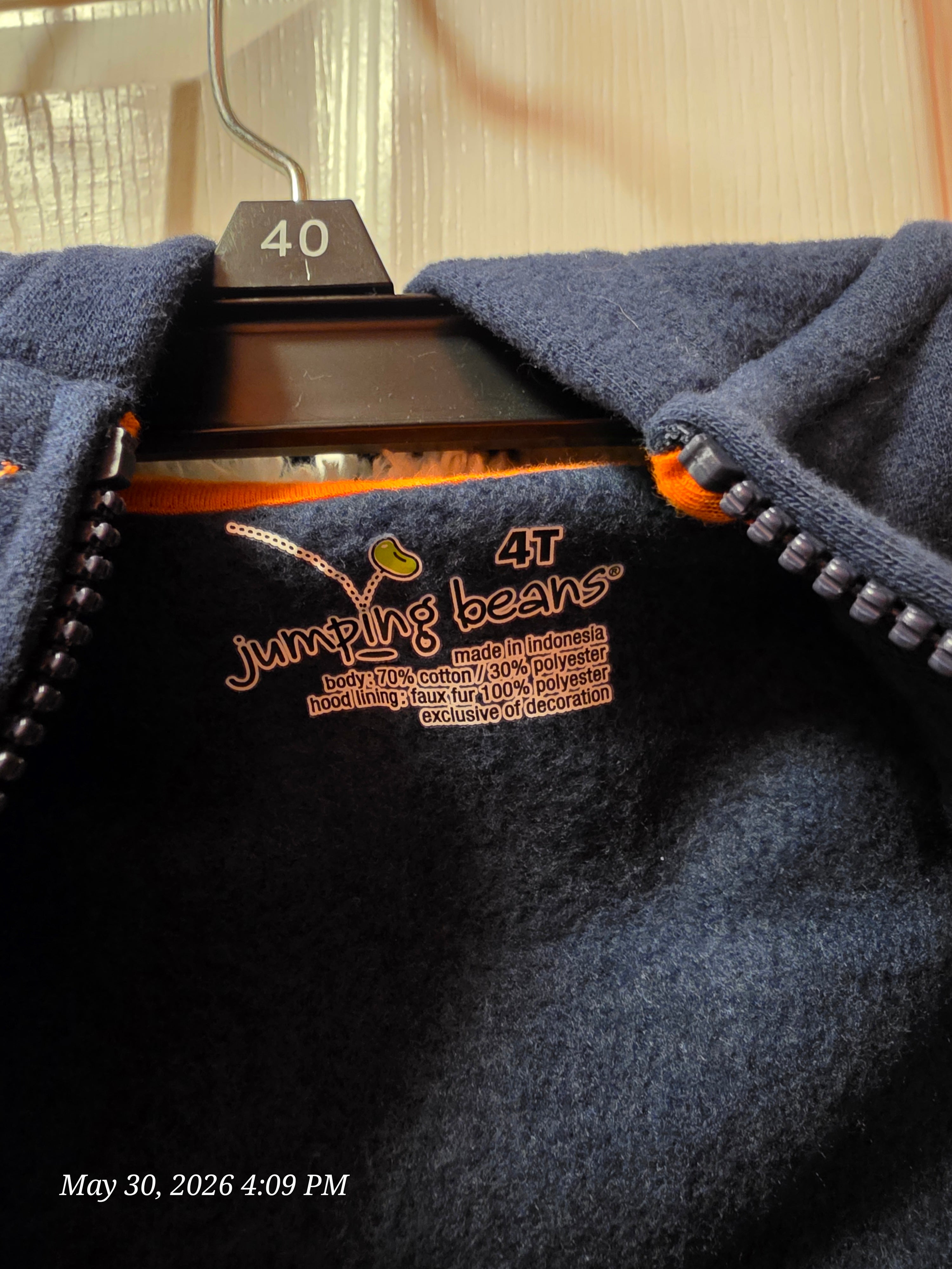 Jumping Beans Boys 4T Blue Full Zip Fleece Hoodie w/ Pockets
